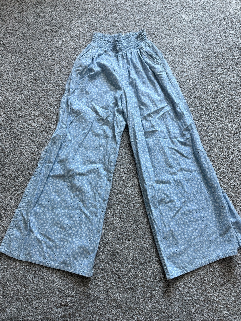 American Eagle Outfitters Light Blue Floral Wide-Leg Pants